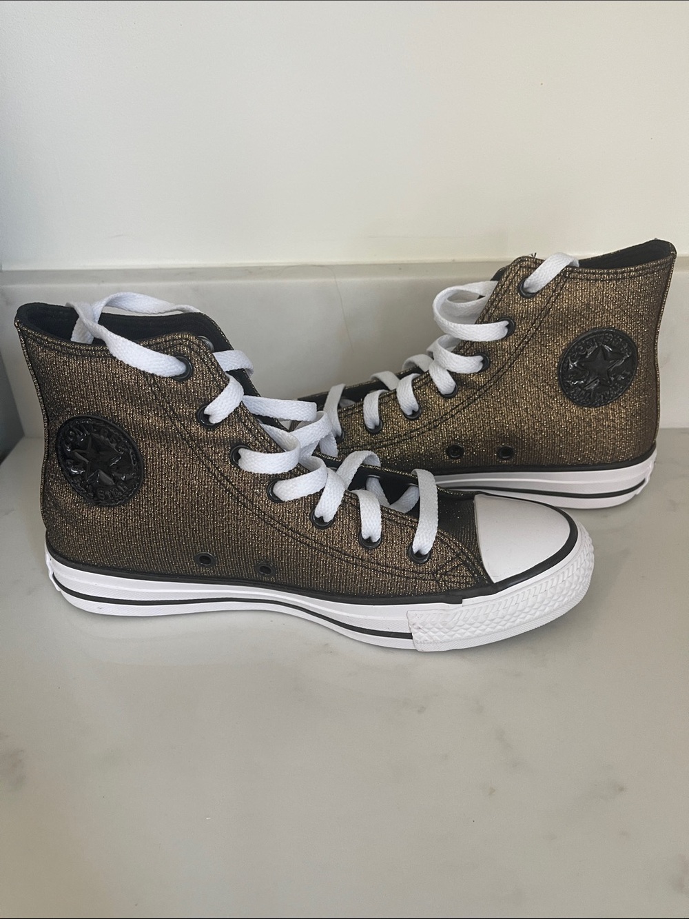 Converse Kids Metallic Bronze High Top Sneakers with White Laces